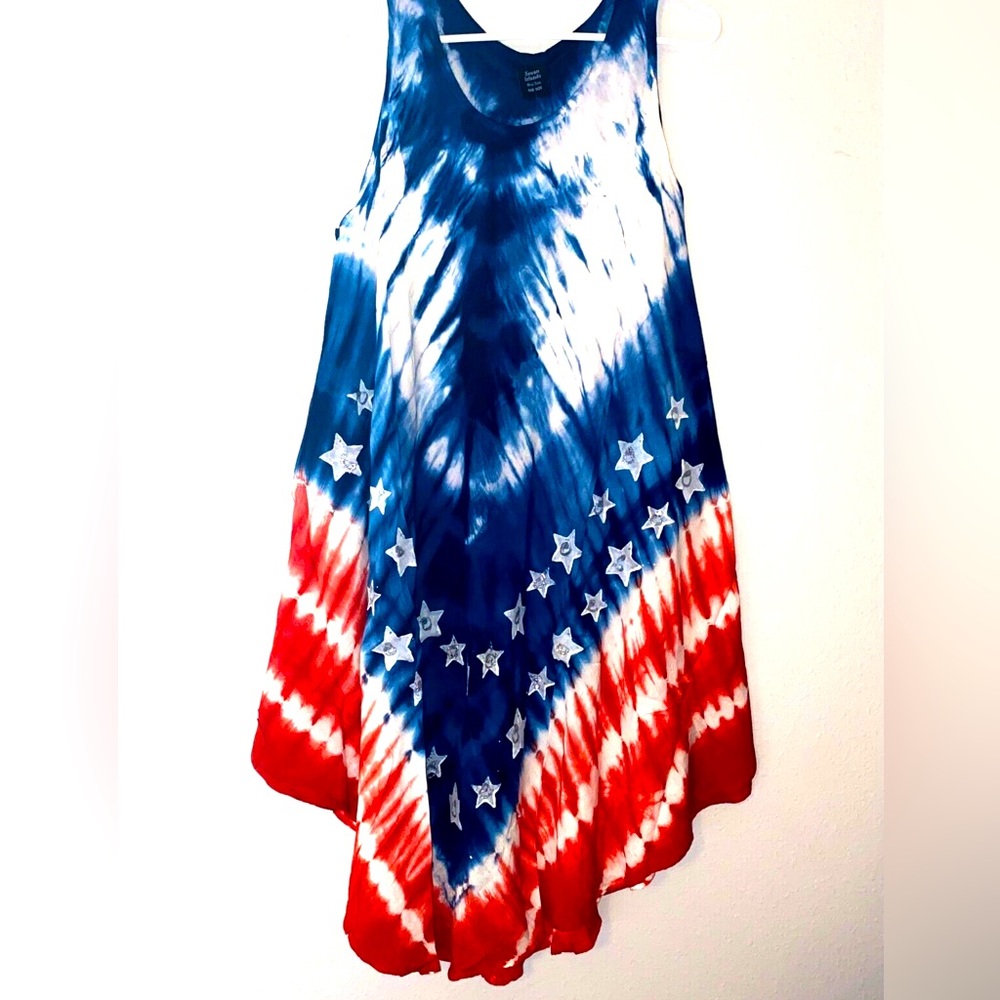 American flag 100% rayon, handcrafted tie dye in India summer dress cove… - Picture 10 of 17
